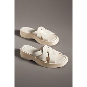 Pilcro Anthropologie Woven‎ Slides Cream Bride Wedding Beach 39 8.5 Minimalist
